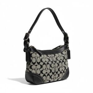 Coach Y2K Signature Canvas Shoulder Crossbody Bag Logo Pattern Black Gray f13012